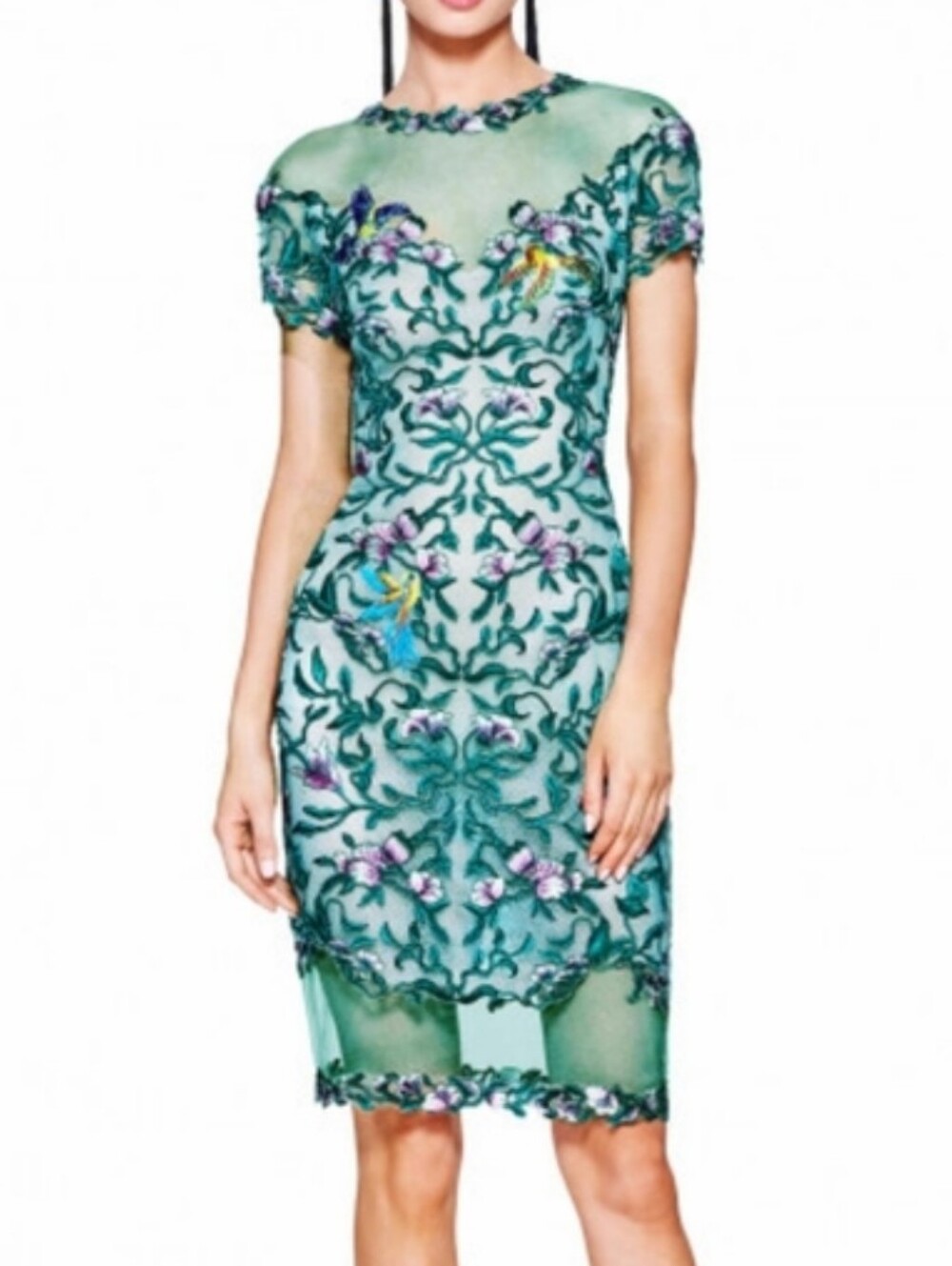 Tadashi Shoji Mint Green Embroidered Midi Dress